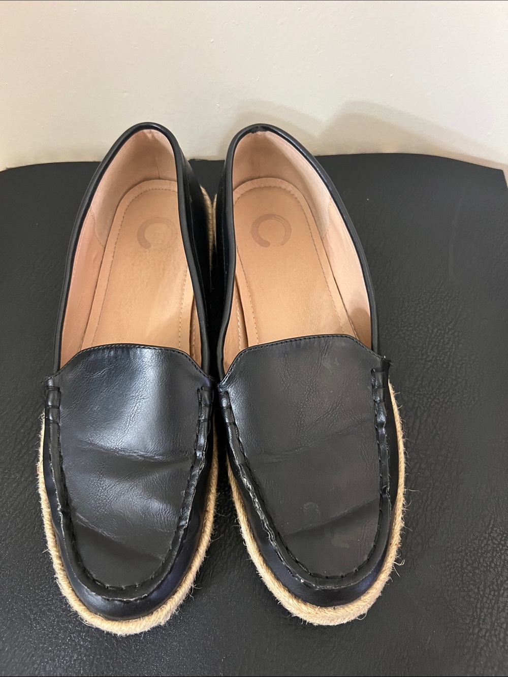 Black Espadrille-Trim Loafers for Women
